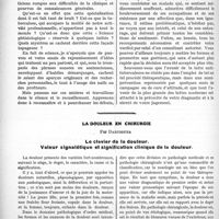 1815 - Page 2666 - Partie scientifique. Travaux Originaux. Le diagnostic précoce de la tuberculose pulmonaire, (suite et fin), par André Jousset. Recherches complémentaires / La douleur en chirurgie, par Dartigues. Le clavier de la douleur. Valeur signalétique et signification clinique de la douleur