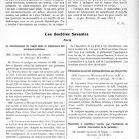 1824 - Page 2675 - Partie scientifique. L’Actualité Scientifique. La Presse. Diagnostic de la diphtérie. Relations de la clinique et du laboratoire [(Lyon Médical, 20 mai 1923)] / Les Sociétés Savantes. Paris. Le cloisonnement, du vagin dans le traitement des prolapsus génitaux, (Société de chirurgie, 16-5-1923) / Obturation de cavités ostéomyélitiques par des greffes, (Société de chirurgie, 16-5-1923) / Parotidite à répétition traitée par l’opération de Leriche (énervation de la parotide), (Société de chirurgie, 16-5-1923)