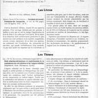 1828 - Page 2679 - Partie scientifique. L’Actualité Scientifique. Les Sociétés Savantes. Gannat. Le diagnostic étiologique des néphrites chroniques, (Société des sciences médicales centre médical, 1er juin 1923) / Les Livres. Accidents du travail. Evaluation des incapacités, par Imbert, Oddo et Chavernac, Masson et Cie, éditeurs, Paris / Les Thèses. Etude pharmacodynamique et expérimentale de la combinaison des sels biliaires et de l’argent colloïdal, par Dr Ch. Escoffier, (Imprimerie Jean Deprelle, Lyon)