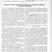 1838 - Page 2689 - Partie Professionnelle. Comptes rendus, documents, pièces officielles…. Projet de loi tendant à étendre les dispositions de la loi du 7 septembre 1919 sur les sanatoriums, aux établissements dits : « Préventoriums » / Décret du I 5 juin 1923 relatif au régime de retraites des médecins de sanatoriums publics