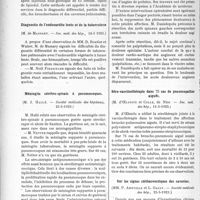 1869 - Page 2720 - Partie scientifique. L’Actualité Scientifique. Les Sociétés Savantes. Paris. Diagnostic radiologique de la bronchectasie, (Soc. méd. des hôp. 18-5 1923) / Diagnostic de l’endocardite lente et de la tuberculose, (Soc. méd. des hôp. 18-5 1923) / Méningite cérébro-spinale à pneumocoques, (Société médicale des hôpitaux, 25-5-1923) / La résection de nerfs spinaux dans l’angine de poitrine, (Soc. méd. des hôp 11-5-1923) / Séro-vaccinothérapie dans 75 cas de pneumopathies aiguës, (Soc. méd. des hôp. 11-5-1923) / Sur les signes stéthacoustiques des cavernes, (Société médicale des hôp. 25-5-1923)