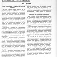1916 - Page 2767 - Partie scientifique. Travaux Originaux. Clinique médicale. Ce qu’on appelle immunité dans la syphilis, par M. le Dr A. Gauducheau / L’Actualité Scientifique. La Presse. Le tubage duodénal dans le diagnostic des ictères par rétention [(Paris médical, 19 mai 1923)] / Traitement des hémoptysies tuberculeuses [(La Médecine, mai 1923)] / La tuberculose conjugale [(La Médecine, mai 1923)]