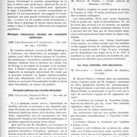 1969 - Page 2820 - Partie scientifique. L’Actualité Scientifique. Les Sociétés Savantes. Paris. Le réflexe naso-facial en pathologie, (Société médicale des hôpitaux, 1-6-1923) / Méningite tuberculeuse simulant une encéphalite épidémique, (Soc. méd. des hôp. 1-6-1923) / Stomatite aphteuse avec troubles démentiels, (Soc. méd. des hôp. 8-6-1923) / Tachycardies et lésions cardiaques dans un centre de réforme, (Société médicale des hôpitaux, 1-6-1923) / Les crises nitritoïdes utéro-placentaires, (Société médicale des hôpitaux, 1-6-1923)