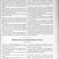 2026 - Page 2877 - Partie Professionnelle. Comptes rendus, documents, pièces officielles…. Syndicat médical de l’arrondissement de Cherbourg, (7 juin 1923) / Fédération des syndicats médicaux de l’Eure, (24 juin 1923)