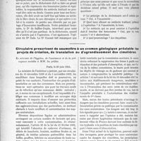 2029 - Page 2880 - Partie Professionnelle. Comptes rendus, documents, pièces officielles…. Syndicat de la région Nortaise, (28 juin 1923) / Circulaire prescrivant de soumettre à un examen géologique préalable les projets de création, de translation ou d’agrandissement des cimetières