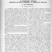 2099 - Page 2950 - Partie Scientifique. Travaux Originaux. La transfusion sanguine opération de petite chirurgie, au service du praticien. Les indications, par Georges Rosenthal