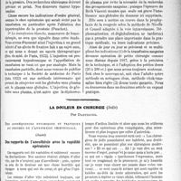 2102 - Page 2953 - Partie Scientifique. Travaux Originaux. La transfusion sanguine opération de petite chirurgie, au service du praticien. Les indications, par Georges Rosenthal / La douleur en chirurgie, (Suite), par Dartigues. Des conséquences psychiques, et pratiques du progrès de l'anesthésie chirurgicale, (Suite). Des rapports de l'anesthésie avec la rapidité opératoire
