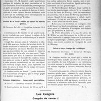 2110 - Page 2961 - Partie Scientifique. L’Actualité Scientifique. Les Sociétés Savantes. Paris. Vaccination préventive des complications pulmonaires dans les opérations sur l’estomac, (Société de chirurgie, 20-6-1923) / Fracture de la rotule traitée par suture et marche précoce, (Société de chirurgie, 20-6-1923) / Contusion épigastrique ; écrasement pancréatique, (Société de chirurgie, 20-6-1923) / Calcul et corps étranger du cholédoque, (Société de chirurgie, 20-6-1923) / Les Congrès. Congrès du cancer, (Strasbourg, 23-25 juillet 1923)
