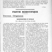 2146 - Page 2997 - Propos du Jour. La réforme des études médicales. Une suppression qui d’abord s’impose, celle du P. C. N [J. Noir] / Partie Scientifique. Travaux Originaux. Neurotropisme et syphilis, par A. Marie