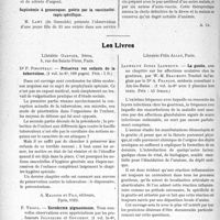 2161 - Page 3012 - Partie Scientifique. L’Actualité Scientifique. Les Sociétés Savantes. Lyon. Recto-sigmoïdite chronique / Septicémie à gonocoques guérie par la vaccinothérapie spécifique / Les Livres. Préservez vos enfants de la tuberculose, par Dr P. Pironneau, Librairie Garnier, frères, Paris / La goutte, par Llewelyn Jones Lleweltn, Librairie Félix Alcan, Paris