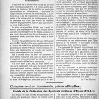 2169 - Page 3020 - Partie Professionnelle. Travaux Originaux. Jurisprudence. 1° et 2° Médecine-chirurgie-pharmacie. a) Pharmacie. - Infraction. - Constatation. - Procès-verbal de saisie irrégulier. b) Pharmacie. - Vente en vue d’un emploi curatif. — Constatation souveraine. 3° Substances vénéneuses. — Produits de toilette. - Loi du 12 juillet 1916 et décret du 14 septembre 1916. [Dr Paul Boudin] / Comptes rendus, documents, pièces officielles…. Statuts de la Fédération des Syndicats médicaux d'Alsace (F. S. A)