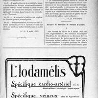 2182 - Page XLV-3033 - Législation. Loi du 22 juillet 1923 concernant l’encouragement national à donner aux familles nombreuses / Documents officiels. A l’officiel. Décret du 2 août 1923 modifiant le décret du 10 août 1920 sur les sanatoriums / Vacance de directions de bureaux d’hygiène