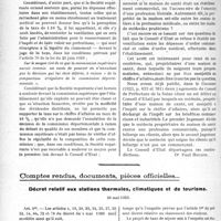 2219 - Page 3070 - Partie Professionnelle. Travaux Originaux. Jurisprudence. Médecin. – Maisons de santé. - Taxe sur le chiffre d’affaires [Dr Paul Boudin] / Comptes rendus, documents, pièces officielles…. Décret relatif aux stations thermales, climatiques et de tourisme, 30 mai 1923