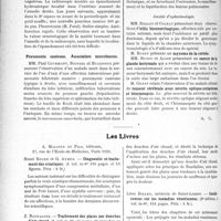 2261 - Page 3112 - Partie Scientifique. L’Actualité Scientifique. Les Sociétés Savantes. Lyon. Société médicale des hôpitaux. Pleurésie purulente axillaire / Pneumonie caséeuse. Association microbienne / Société d’ophtalmologie / Les Livres. Diagnostic et traitement des sciatiques, par Henri Roger et G. Aymès, A. Maloine et Fils, éditeurs, Paris 1923 / Traitement des plaies par douches d’air chaud, par J. Baudaline, A. Maloine et Fils, éditeurs, Paris 1923 / Conférences sur les maladies vénériennes, par Léon Bizard, A. Maloine et Fils, éditeurs, Paris 1923