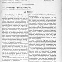 2300 - Page 3153 - Partie Scientifique. Travaux Originaux. Faits cliniques. Rhumatisme. Scarlatine. Arthritisme [Dr Courgey père] / L’Actualité Scientifique. La Presse. Le bactériophage de d’Hérelle [(Progrès médical, 14 juillet 1923)] / Rétention primitive du flux menstruel [(Journ. de méd. et de chir. prat. 10 juillet 1923)] / La prophylaxie individuelle des maladies vénériennes [(Progrès médical, 21 juillet 1923)]