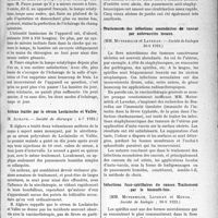 2304 - Page 3157 - Partie Scientifique. L’Actualité Scientifique. Les Sociétés Savantes. Paris. L'éclairage artificiel dans les opérations chirurgicales, (Société de chirurgie ; 4-7-1923) / Anthrax traités par le sérum Leclainche et Vallée, (Société de chirurgie ; 4-7-1923) / La vaccinothérapie locale, (Société de biologie ; 30-6-1923) / Traitement des infections secondaires du cancer par autovaccins locaux, (Société de biologie 30-6-1923) / Infections fuso-spirillaires du cancer. Traitement par le bismuth-foie, (Société de biologie ; 30-6-1923)