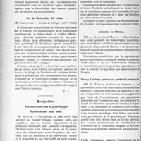 2305 - Page 3158 - Partie Scientifique. L’Actualité Scientifique. Les Sociétés Savantes. Paris. Infections fuso-spirillaires du cancer. Traitement par le bismuth-foie, (Société de biologie ; 30-6-1923) / Sur la tuberculose du cobaye, (Société de biologie ; 30-6-1923) / Montpellier. Réunion obstétricale et gynécologique. Hystérectomie pour môle / Un cas d’hydrocéphalie (présentation de pièces) / Annexite ou fibrome / Un cas d’anémie pernicieuse pendant la puerpéralité / Ascite volumineuse apparue brusquement peu de