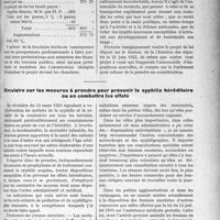 2316 - Page 3169 - Partie Professionnelle. Comptes rendus, documents, pièces officielles…. Sou médical. Extrait analytique des procès-verbaux du Conseil d’Administration / Circulaire sur les mesures à prendre pour prévenir la syphilis héréditaire ou en combattre les effets