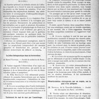 2352 - Page 3205 - Partie Scientifique. L’Actualité Scientifique. Les Sociétés Savantes. Paris. Conjonctivite des bassins de natation, (Société de médecine de Paris ; 26-5-1923) / Le jeûne thérapeutique dans la furonculose, (Société de médecine de Paris : 26-5-1923) / Traitement du mal de mer par l’amarinage, (Société de médecine de Paris ; 26-5-1923) / Désarticulation chirurgicale, par un requin, sur le pied d’un plongeur, (Société des chirurgiens de Paris ; 4-5-1923)