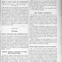 2354 - Page 3207 - Partie Scientifique. L’Actualité Scientifique. Les Sociétés Savantes. Paris. Immunisation contre le choléra par voie buccale, (Société de Biologie ; 7-7-1923) / Affection à levures traitée par vaccinothérapie, (Société de Biologie ; 21-7-1923) / Toulouse. Césarienne conservatrice chez une fillette de 13 ans / Opération césarienne conservatrice 48 heures après le début du travail / Du traitement des péritonites post-abortives graves / Guérison opératoire d’une fistule vésico-vaginale / Corps étranger intra-abdominal / Névrite radiale ascendante au cours d’un panaris