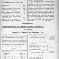 2362 - Page 3215 - Partie Professionnelle. Travaux Originaux. Automobilisme médical. Un an de pratique du cyclecar / Comptes rendus, documents, pièces officielles…. Sou médical. Rapport du Trésorier sur l’exercice 1922