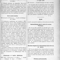 2400 - Page 3253 - Partie Scientifique. L’Actualité Scientifique. Les sociétés Savantes. Paris. Traitement chirurgical des crises gastriques du tabes, (Soc. méd. des hôp. 27-7-1923) / Perforation de l’appendice par une épingle, (Société des chirurgiens de Paris ; 4-5-1923) / Sur la neuro-vaccine, (Société de Biologie ; 21-7-1923) / Streptocoque et bacille diphtérique, (Société biologique de Lyon ; 9-7-1923) / Action microbicide du chlorure de sodium à 9 pour 1000, (Société biologique de Lille ; 16-6-23) / Lyon. Société nationale de médecine et des sciences médicales. Radiumthérapie dans le cancer du rectum. Technique / Résultats éloignés de la radiumthérapie dans deux cas de cancers / Exostoses professionnelles