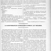 2448 - Page 3301 - Partie Scientifique. Travaux Originaux. Séméiologie clinique. Syndrôme médiastinal, par le Dr Louis Ramond / La radiothérapie en gynécologie d’après M. le Pr Recasens, par le Dr Ch. Schmitt
