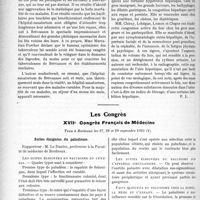 2453 - Page 3306 - Partie Scientifique. L'Actualité Scientifique. Les Sociétés Savantes. Paris. La tuberculose à l'hôpital-sanatorium de Brévannes, (Soc. méd. des hôp ; 27-7-1923) / Sur la congestion hépatique, (Soc. méd. des hôp ; 27-7-1923) / Les Congrès. XVIIe Congrès Français de Médecine, Tenu à Bordeaux les 27, 28 et 29 septembre 1923. Suites éloignées du paludisme, par M. Le Dantec