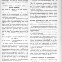 2502 - Page 3355 - Partie Scientifique. L’Actualité Scientifique. Les Sociétés Savantes. Paris. Cancer pulmonaire à forme d’abcès, (Soc. méd. des hôp ; 27-7-1923) / Erythrose faciale au cours d’une sclérose broncho-médiastine, (Soc. méd. des hôp. 27-7-1923) / Valeur antiseptique de l’hexaméthylène-tétramine « in vitro », (Société biologique de Lille ;12-7-1923) / Propriétés bactéricides de la bile après injection d’hexaméthylène-tétramine, (Société biologique de Lille ; 12-7-23) / Vaccination préventive des pneumopathies, (Société biologique de Lille ; 12-7-23)