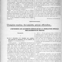 2513 - Page 3366 - Partie professionnelle. Travaux Originaux. Sou médical. Le certificat d’aptitude au mariage [Dr Foveau de courmelles] / Comptes rendus, documents, pièces officielles…. L’extension aux accidents agricoles de la législation spéciale des accidents du travail