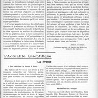 2706 - Page 3555 - Partie scientifique. Travaux Originaux. Syphilithérapie. Le pneumothorax thérapeutique appartient-il au praticien?, par le Dr A. Giraud / L'Actualité Scientifique. La Presse. Il faut stériliser la brosse à dents [(Revue de Stomatologie, avril 1923)] / Recherches sur l’insuline [(Journ des Prat. 15 sept. 1923)]