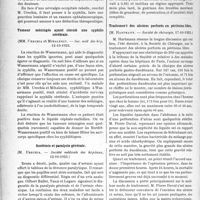 2709 - Page 3558 - Partie scientifique. L'Actualité Scientifique. Les Sociétés Savantes. Paris. Névralgie occipitale syphilitique, (Société médicale des hôpitaux, 12-10-1923) / Tumeur méningée ayant simulé line syphilis cérébrale, (Soc. méd, des hop. 12-10-1923) / Azotémie et paralysie générale, (Société médicale des hôpitaux, 12-10-1923) / Traitement des ulcères perforés en péritoine libre, (Société de chirurgie, 17-10-1923)