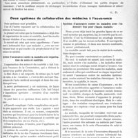 2762 - Page 3611 - Partie professionnelle. Travaux Originaux. Médecine sociale. Deux systèmes de collaboration des médecins à l’assurance. Système d’assurance contre la maladie avec organisation de soins et contrôle. / Système d’assurance contre les maladies avec l’indemnité fixe pour chaque maladie.