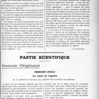 2846 - Page 3695 - Propos du jour. Echo de l’Assemblée Générale du Syndicat des Médecins de la Seine, (9 décembre). A propos de l’assurance sociale [G. Duchesne] / Partie scientifique. Travaux Originaux. Médecine légale. La mort et l’agonie, M. le professeur Balthazard