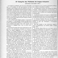 2857 - Page 3710 - Partie scientifique. Travaux Originaux. Les Sociétés Savantes. Paris. Les solutions hypertoniques diminuent-elles la pression du céphalo-rachidien ?, (Société biologique de Buenos-Aires, 19-7-1923) / Les Congrès. IIIe Congrès des Pédiatres de langue française, (Bruxelles 4-5-8 octobre 1923)