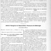 2910 - Page 3763 - Partie scientifique. L'Actualité Scientifique. Les Sociétés Savantes. Absence congénitale du vagin. Opération de Baldwin, (Société de chirurgie ; 31-10 1923) / Le collo-vaccin de Grimberg dans les tuberculoses locales, (Société de chirurgie; 31-10 1923) / XXXIIe Congrès de L’Association Française de Chirurgie, (8-13 octobre 1923). Etude critique des interventions pratiquées contre tes prolapsus génitaux, Résumé du rapport de M. Savariaud
