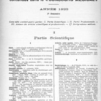 2977 - Page 3830 - Table des matières contenues dans le concours médical. Année 1923 2 semestre. Partie scientifique