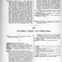 2985 - Page 3838 - Table des matières contenues dans le concours médical. Année 1923 2 semestre. Partie Professionnelle / Noms des auteurs