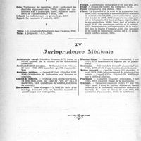 2987 - Page 3840 - Table des matières contenues dans le concours médical. Année 1923 2 semestre. Noms des auteurs / Jurisprudence Médicale
