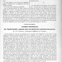 0026 - Page 25 - Partie scientifique. Travaux Originaux. La transfusion sanguine au service du praticien. Les techniques de la transfusion, par Georges Rosenthal / Clinique chirurgicale. De l’hystérectomie vaginale dans les péritonites postabortives graves, M. J. -P. Tourneux