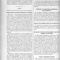 0035 - Page 34 - Partie scientifique. L’actualité Scientifique. Les Sociétés Savantes. Paris. Calculs de la trompe de Fallope, (Société de pathologie comparée, 11. décembre 1923) / Lyon. Société nationale de médecine et des sciences médicales. Traitement par le radium des néoplasmes de l’oesophage / Chéloïdes multiples guéries par la radiothérapie / Traitement de l’hypertrophie amygdalienne par les rayons X / Tumeurs de l’amygdale traitées par la radiothérapie / Néoplasme du caecum avec invagination et péritonite, Ablation en trois temps / Absence congénitale du péroné / Un cas d’ozène trachéal