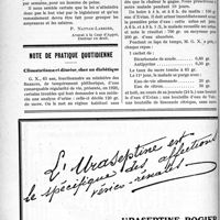 0053 - Page 52-L - Correspondance. Les femmes de ménage et les chauffeurs seront garantis par la foi sur les accidents domestiques / Note de pratique quotidienne. Clinostatisme et diurèse, chez un diabétique