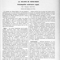 0072 - Page 71 - Partie scientifique. Travaux Originaux. La maladie de Heine-Medin. Poliomyélite antérieure aiguë, par Jacques Decourt