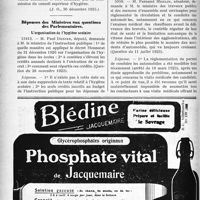 0115 - Page 114-LIV - Documents officiels. A l’officiel. Concours pour la nomination d’un médecin du service d’hygiène sociale. Vacances de directions de Bureaux d’hygiène / Réponses des Ministres aux questions des Parlementaires. L’organisation de l’hygiène scolaire / L’examen médical des chauffeurs d’automobiles
