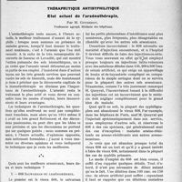0130 - Page 129 - Partie scientifique. Travaux Originaux. Thérapeutique antisyphilitique. Etat actuel de l’arsénothérapie, par M. Gougerot [(Leçon faite à l’hôpital St-Louis, recueillie, par le Dr Laporte et revue par le professeur)]