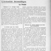 0140 - Page 139 - Partie scientifique. Travaux Originaux. Thérapeutique antisyphilitique. Roentgendiagnostic de la muqueuse gastrique normale et pathologique / L’Actualité Scientifique. La Presse. Traitement de la névralgie faciale [(Bull. méd, 3 novembre 1923)] / La leucémie aiguë chez l’enfant [(Paris médical, 3 novembre 1923)] / Traitement des tumeurs malignes de la vessie par le mésothorium [(. Journal d’Urologie, août 1923)]