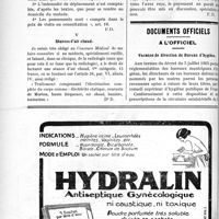0167 - Page 166-XLVIII - Correspondance. Application du Tarif Breton. Prix des déplacements / Séances d’air chaud / Documents officiels. A l’officiel. Vacance de direction de Bureau d’hygiène
