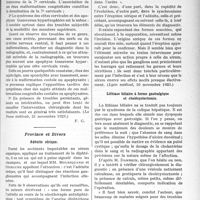 0200 - Page 199 - Partie scientifique. L’Actualité Scientifique. La Presse. Paris. Côtes cervicales et hypertrophie des apophyse transverses cervicales ; hypertrophie de la vertèbre cervicale [(La Presse médicale, 21 novembre 1923)] / Province et Divers. Adénite sérique [(Lyon médical, 10 novembre 1923)] / Lithiase biliaire à forme gastralgique et cholécystectomie [(Toulouse médical, 15 novembre 1923)] / L’auto-hémothérapie dans le zona [(La Médecine, novembre 1923)]