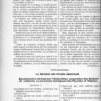 0271 - Page 270 - Partie professionnelle. Travaux Originaux. Jurisprudence. Responsabilité civile. — Accidents du travail / La réforme des études médicales. Questionnaire adressé par l’Association corporative des Etudiants en médecine au personnel enseignant des Facultés et Hôpitaux