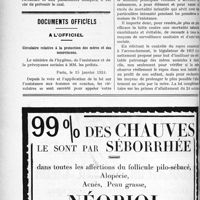 0281 - Page 280-LII - Note de pratique quotidienne. La guérison rapide des engelures / Documents officiels. A l’officiel. Circulaire relative à la protection des mères et des nourrissons